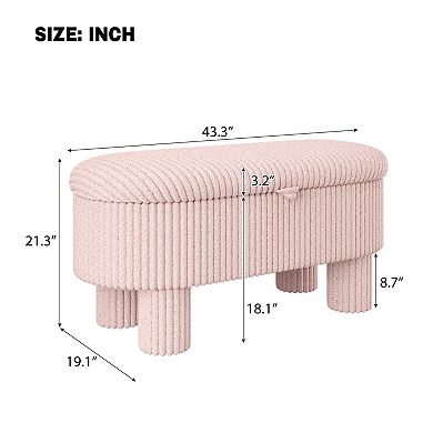 Trikiousd Corduroy Upholstered Ottoman Bench, Modern Curved Storage Footrest Entryway Shoe Stool