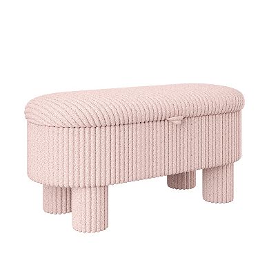 Trikiousd Corduroy Upholstered Ottoman Bench, Modern Curved Storage Footrest Entryway Shoe Stool