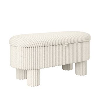 Trikiousd Corduroy Upholstered Ottoman Bench, Modern Curved Storage Footrest Entryway Shoe Stool