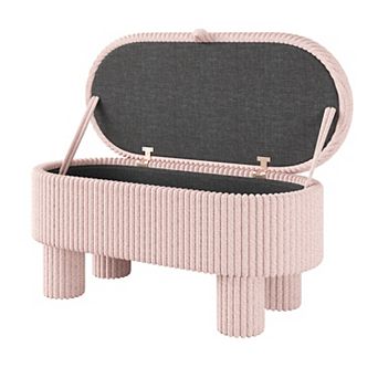 Trikiousd Corduroy Upholstered Ottoman Bench, Modern Curved Storage Footrest Entryway Shoe Stool