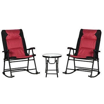 Trikiousd Folding Camping Rocking Chairs Set with Glass Coffee Table