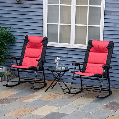 Trikiousd Folding Camping Rocking Chairs Set with Glass Coffee Table