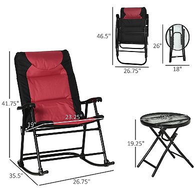 Trikiousd Folding Camping Rocking Chairs Set with Glass Coffee Table