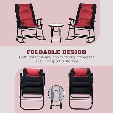 Trikiousd Folding Camping Rocking Chairs Set with Glass Coffee Table