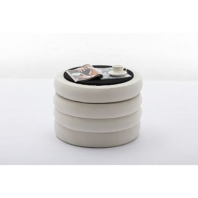 Trikiousd Round Storage Ottoman with Reversible Lid, Velvet Footrest Makeup Stool Coffee Table