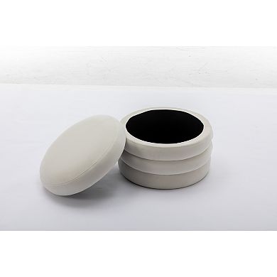 Trikiousd Round Storage Ottoman with Reversible Lid, Velvet Footrest Makeup Stool Coffee Table