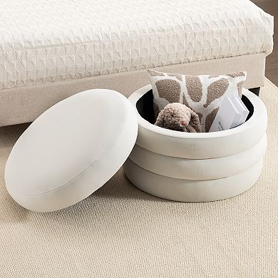 Trikiousd Round Storage Ottoman with Reversible Lid, Velvet Footrest Makeup Stool Coffee Table