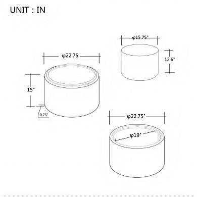 Trikiousd 2-Piece Round Storage Ottomans Set, Linen Upholstered Footstool and Coffee Table Set