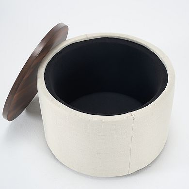 Trikiousd 2-Piece Round Storage Ottomans Set, Linen Upholstered Footstool and Coffee Table Set