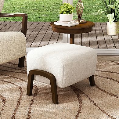 Trikiousd Boucle Fabric Ottoman Upholstered Vanity Stool Footrest for Bedroom Living Room