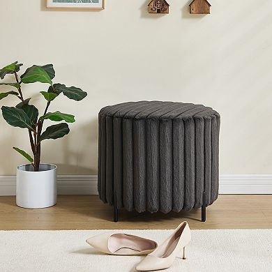 Trikiousd Round Ottoman Upholstered Pouf Stool Footrest for Living Room Bedroom Entryway