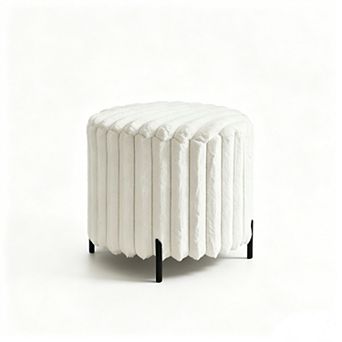 Trikiousd Round Ottoman Upholstered Pouf Stool Footrest for Living Room Bedroom Entryway