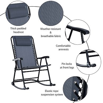 Trikiousd Outdoor Folding Rocking Chairs and Coffee Table Set, 3 Piece Camping Chair Set Bistro Set