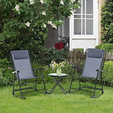 Trikiousd Outdoor Folding Rocking Chairs and Coffee Table Set, 3 Piece Camping Chair Set Bistro Set