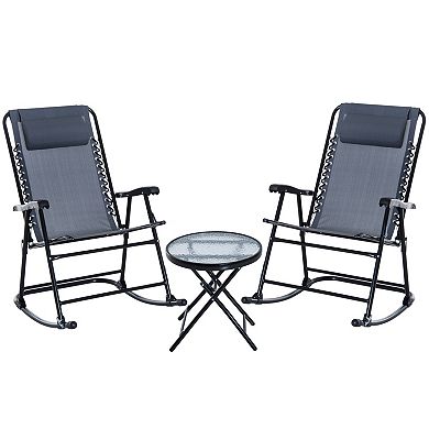 Trikiousd Outdoor Folding Rocking Chairs and Coffee Table Set, 3 Piece Camping Chair Set Bistro Set