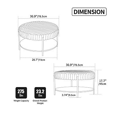 Trikiousd Round Ottoman Coffee Table Upholstered Footstool with Open Storage Shelf