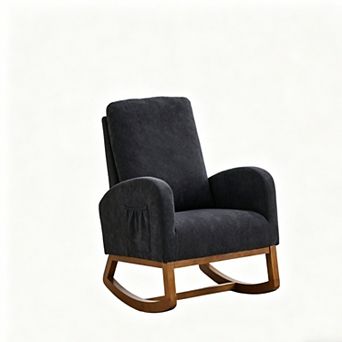 Trikiousd Rocking Chair Glider Chair High Back Rocker Accent Reading Chair with Rubber Wood Legs
