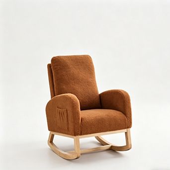 Trikiousd Rocking Chair Glider Chair High Back Rocker Accent Reading Chair with Rubber Wood Legs