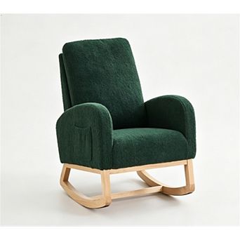 Trikiousd Rocking Chair Glider Chair High Back Rocker Accent Reading Chair with Rubber Wood Legs