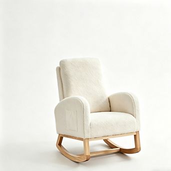 Trikiousd Rocking Chair Glider Chair High Back Rocker Accent Reading Chair with Rubber Wood Legs