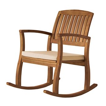 Trikiousd Acacia Wood Rocking Chair with Cushions for Outdoor Garden Lawn Backyard
