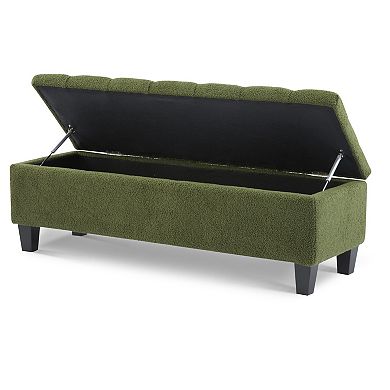 Trikiousd Boucle Rectangular Ottoman Entryway Bench, Long Ottoman Footstool with Storage