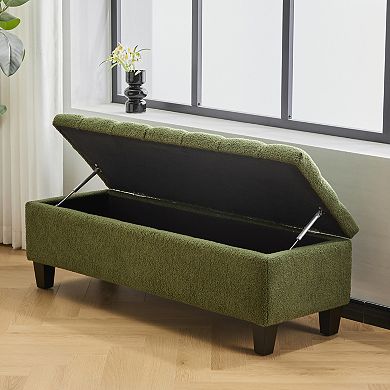 Trikiousd Boucle Rectangular Ottoman Entryway Bench, Long Ottoman Footstool with Storage