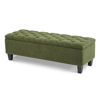 Trikiousd Boucle Rectangular Ottoman Entryway Bench, Long Ottoman Footstool with Storage