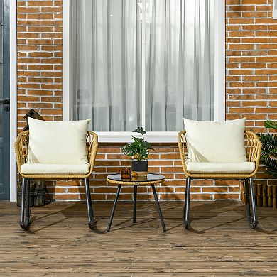 Trikiousd Outdoor PE Rattan Rocking Chair Set, 3 Piece Conversation Set w/ 2 Rocking Chairs & Table