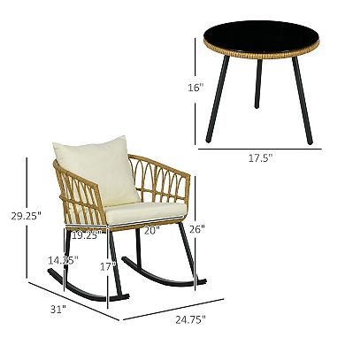 Trikiousd Outdoor PE Rattan Rocking Chair Set, 3 Piece Conversation Set w/ 2 Rocking Chairs & Table