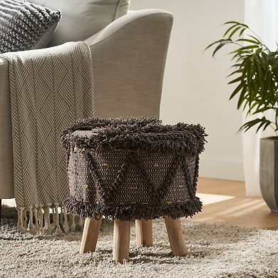 Trikiousd Small Foot Stool Ottoman, Boho Round Ottoman Footrest Accent Seating for Living Bedroom