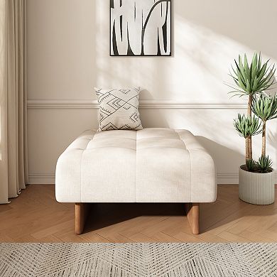 Trikiousd Square Upholstered Ottoman Footrest Vanity Stool with Rubber Wood Legs