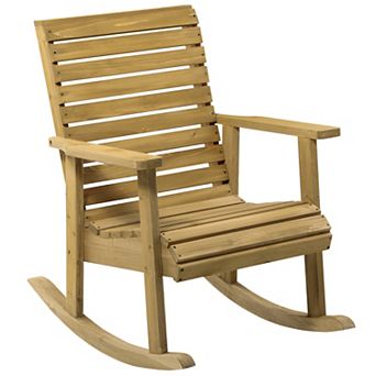 Trikiousd Outdoor Wooden Rocking Chair Slatted Wood Rocker Arm Chair