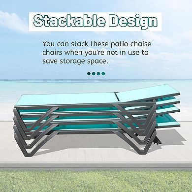 Outdoor Pool Lounge Chairs Set with Side Table, Aluminum Adjustable Outdoor Chaise with Wheels
