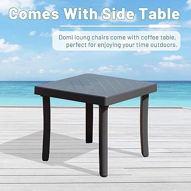 Outdoor Pool Lounge Chairs Set with Side Table, Aluminum Adjustable Outdoor Chaise with Wheels