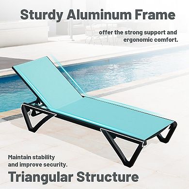 Outdoor Pool Lounge Chairs Set with Side Table, Aluminum Adjustable Outdoor Chaise with Wheels