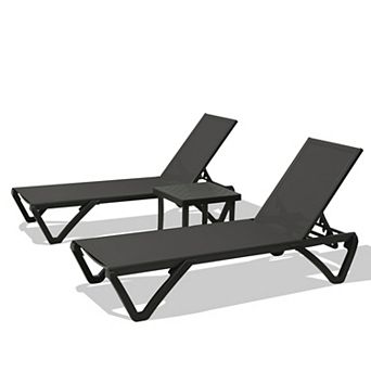 Outdoor Pool Lounge Chairs Set with Side Table, Aluminum Adjustable Outdoor Chaise with Wheels