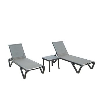 Outdoor Pool Lounge Chairs Set with Side Table, Aluminum Adjustable Outdoor Chaise with Wheels