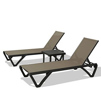 Outdoor Pool Lounge Chairs Set with Side Table, Aluminum Adjustable Outdoor Chaise with Wheels