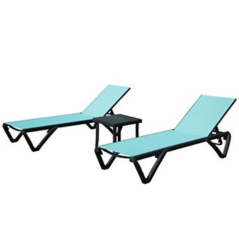 Outdoor Pool Lounge Chairs Set with Side Table, Aluminum Adjustable Outdoor Chaise with Wheels
