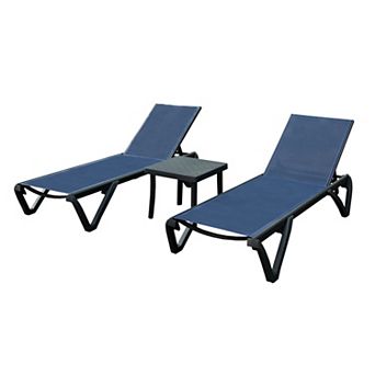Outdoor Pool Lounge Chairs Set with Side Table, Aluminum Adjustable Outdoor Chaise with Wheels