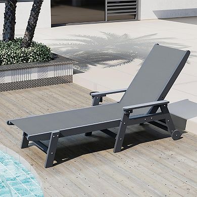 Trikiousd Outdoor Chaise Pool Lounge Chair with Wheels, Adjustable Reclining Sun Lounger