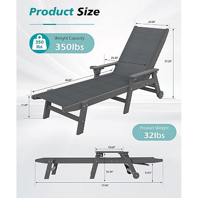 Trikiousd Outdoor Chaise Pool Lounge Chair with Wheels, Adjustable Reclining Sun Lounger