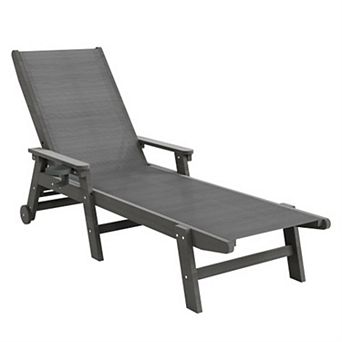 Trikiousd Outdoor Chaise Pool Lounge Chair with Wheels, Adjustable Reclining Sun Lounger