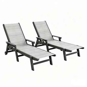 Trikiousd Outdoor Chaise Pool Lounge Chair with Wheels, Adjustable Reclining Sun Lounger