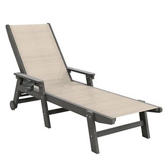 Trikiousd Outdoor Chaise Pool Lounge Chair with Wheels, Adjustable Reclining Sun Lounger