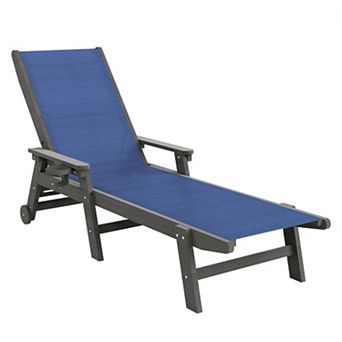 Trikiousd Outdoor Chaise Pool Lounge Chair with Wheels, Adjustable Reclining Sun Lounger