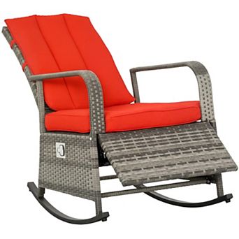 Trikiousd All-Weather PE Wicker Rocking Chair Outdoor Rattan Recliner with Cushion