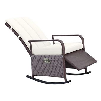 Trikiousd All-Weather PE Wicker Rocking Chair Outdoor Rattan Recliner with Cushion