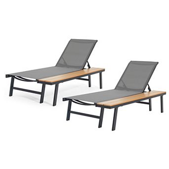 Trikiousd Aluminum Mesh Chaise Lounge Chair with Side Table for Patio Poolside Backyard